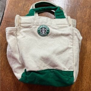 Starbucks Canvas Cream and Green Tote Lunch or Drink Bag Logo